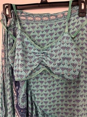 SPELL 🦋 Rare Vintage Sunset Road Wrap Skirt in Aqua Paisley M W/ Bralette S/M